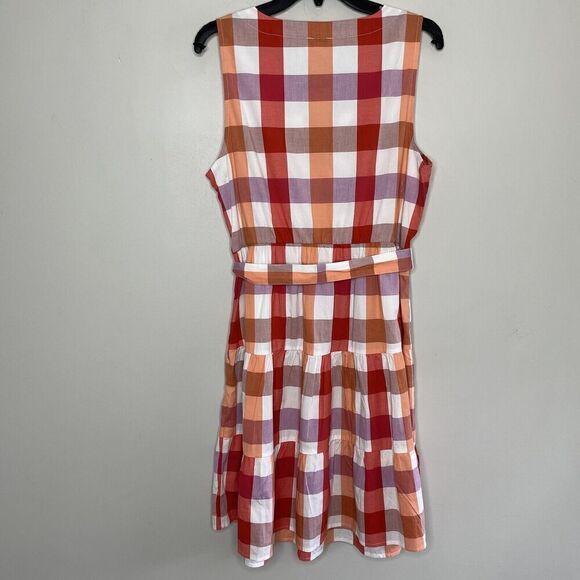 J.CREW Dress Womens 12 Faux-Wrap Sleeveless Mini NEW Orange Check Belt BR911 - Picture 7 of 16